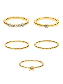 Walmart Time and Tru Goldtone Initial Letter Ring Set, 5 Pieces, Sizes 7/8, Letter A offer