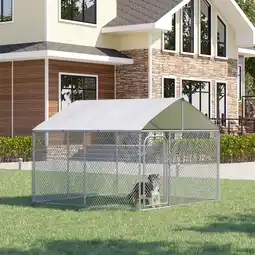Walmart PawHut 10' x 10' x 6' Outdoor Chain Link Box Kennel Dog House with Cover offer
