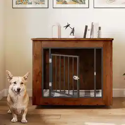 Walmart ModFusion 30 Wooden Dog Kennel with Lockable Crate, Adjustable Legs, Brown For Small Dogs offer