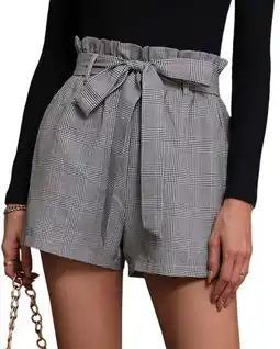 Walmart SOMER Women Shorts Summer Casual Shorts Plaid Bow Tie High Waist Straight Wide Leg Shorts offer