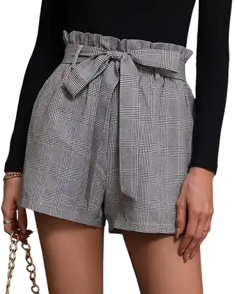Walmart SOMER Women Shorts Summer Casual Shorts Plaid Bow Tie High Waist Straight Wide Leg Shorts offer