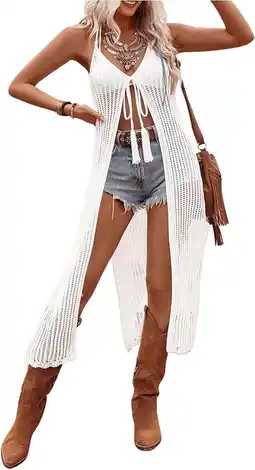 Walmart Women's Swimsuit Cover Up Bikini Sexy Beach Dress Suspender Crochet Hollow Beach Cover Up for Women offer