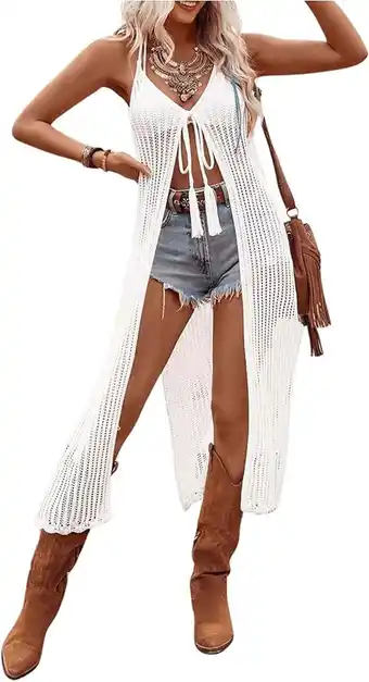 Walmart Women's Swimsuit Cover Up Bikini Sexy Beach Dress Suspender Crochet Hollow Beach Cover Up for Women offer