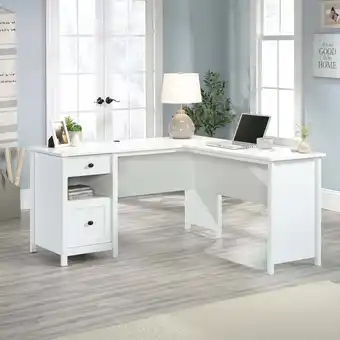 Walmart Sauder County Line Soft White L-Shaped Desk with File Drawer, Soft White Finish offer