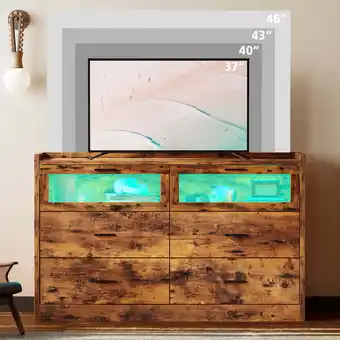 Walmart LIKIMIO Dressers for Bedroom 6 Drawer Dresser with LED Lights and Power Outlets , Vintage Brown offer