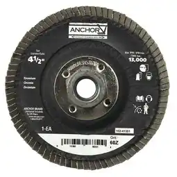 Walmart Anchor Products 4.5 Abrasive Flap Disc, 60 Grit, 5/8 - 11, 10/BX (102-41351) offer