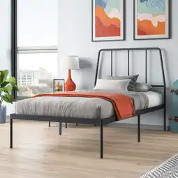 Walmart Sauder Harvey Park Twin Platform Bed with Headboard, Black Finish offer