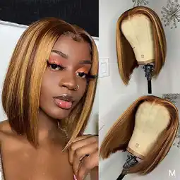 Walmart YMUQEIGH Clearance Women's Straight With Pre-Plucked Hair line Brown Human Hair Straight Wig 45CM offer