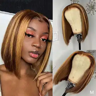Walmart YMUQEIGH Clearance Women's Straight With Pre-Plucked Hair line Brown Human Hair Straight Wig 45CM offer