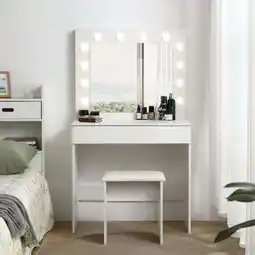 Walmart ALEAVIC White Vanity Table Set, Makeup Vanity Dressing Table with Stool, 12 Light Bulbs offer