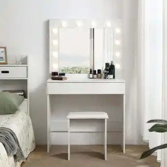 Walmart ALEAVIC White Vanity Table Set, Makeup Vanity Dressing Table with Stool, 12 Light Bulbs offer