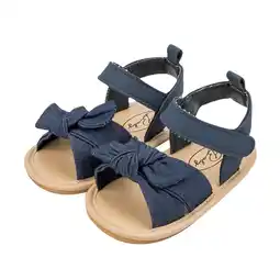 Walmart Girls' Summer Open Toe Bowknot First Walkers Flat Shoes Dark Blue 6 Months-12 Months offer