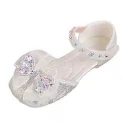 Walmart Girls' Comfortable Flat Fashionable Diamond Bow Princess Performance Shoes Beige 2 Years-2.5 Years offer