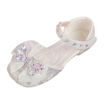 Walmart Girls' Comfortable Flat Fashionable Diamond Bow Princess Performance Shoes Beige 2 Years-2.5 Years offer