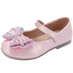 Walmart Girls' Performance Sequin Bow Princess Flat Leather Shoes Pink 3.5 Years-4 Years offer