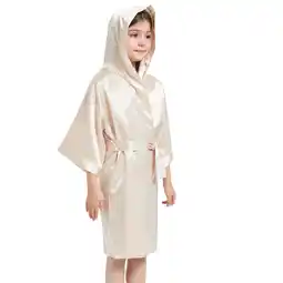 Walmart ANINEO Girl's Kid's Silky Satin Solid Color Short Kimono Robe for Wedding Birthday Party Spa offer