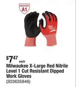 The Home Depot Milwaukee X-Large Red Nitrile Level 1 Cut Resistant Dipped Work Gloves offer
