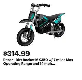 Best Buy Razor - Dirt Rocket MX350 w/ 7 miles Max Operating Range and 14 mph Max Speed - Small - Teal/Black offer