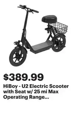 Best Buy HiBoy - U2 Electric Scooter with Seat w/ 25 mi Max Operating Range & 20 mph Max Speed - Black offer