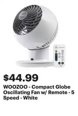 Best Buy WOOZOO - Compact Globe Oscillating Fan w/ Remote - 5 Speed - White offer