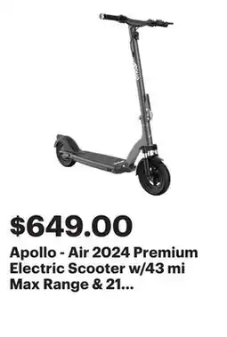 Best Buy Apollo - Air 2024 Premium Electric Scooter w/43 mi Max Range & 21 mph Max Speed - Space Gray offer