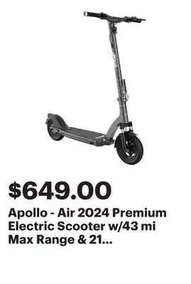 Best Buy Apollo - Air 2024 Premium Electric Scooter w/43 mi Max Range & 21 mph Max Speed - Space Gray offer