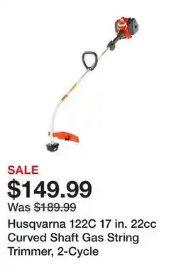Tractor Supply Company Husqvarna 122C 17 in. 22cc Curved Shaft Gas String Trimmer, 2-Cycle offer