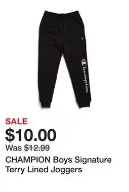 Marshalls CHAMPION Boys Signature Terry Lined Joggers offer