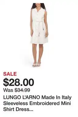 Marshalls LUNGO L'ARNO Made In Italy Sleeveless Embroidered Mini Shirt Dress With Rope Belt offer