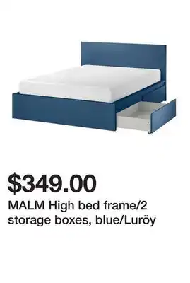 Ikea MALM High bed frame/2 storage boxes, blue/Luröy offer