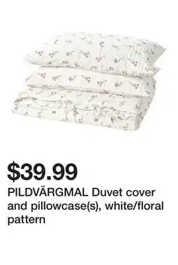 Ikea PILDVÄRGMAL Duvet cover and pillowcase(s), white/floral pattern offer