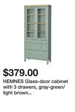 Ikea HEMNES Glass-door cabinet with 3 drawers, gray-green/light brown stained offer