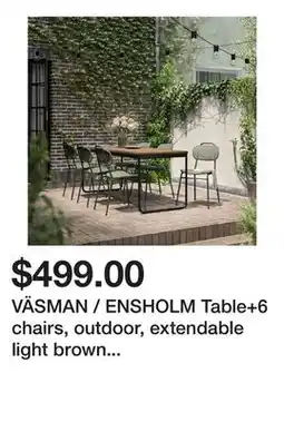 Ikea VÄSMAN / ENSHOLM Table+6 chairs, outdoor, extendable light brown stained/green offer