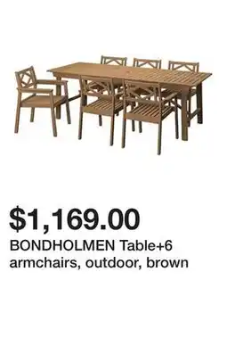 Ikea BONDHOLMEN Table+6 armchairs, outdoor, brown offer