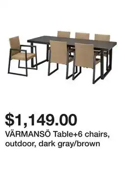 Ikea VÄRMANSÖ Table+6 chairs, outdoor, dark gray/brown offer