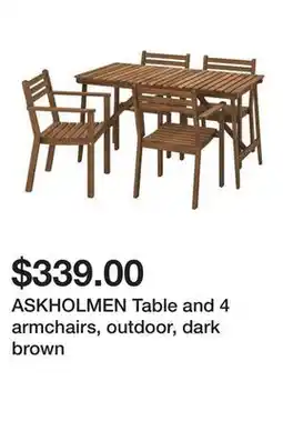 Ikea ASKHOLMEN Table and 4 armchairs, outdoor, dark brown offer