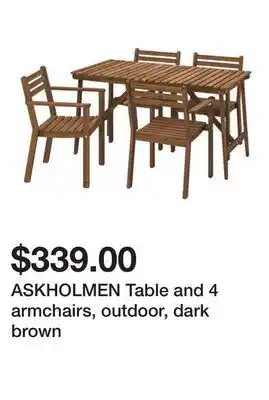 Ikea ASKHOLMEN Table and 4 armchairs, outdoor, dark brown offer