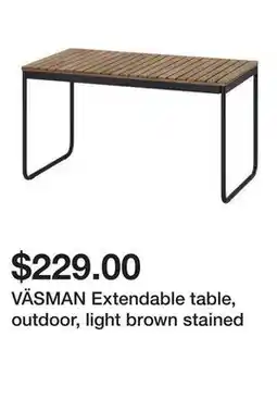 Ikea VÄSMAN Extendable table, outdoor, light brown stained offer
