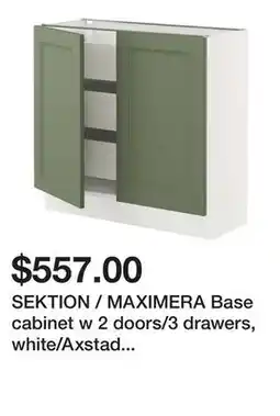 Ikea SEKTION / MAXIMERA Base cabinet w 2 doors/3 drawers, white/Axstad gray-green offer