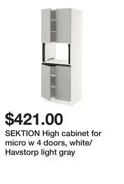 Ikea SEKTION High cabinet for micro w 4 doors, white/Havstorp light gray offer
