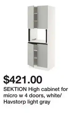 Ikea SEKTION High cabinet for micro w 4 doors, white/Havstorp light gray offer