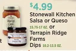 Heinen's Stonewall Kitchen Salsa or Queso 15.75-17 OZ. or Terrapin Ridge Farms Dips 10.2-13.5 OZ offer
