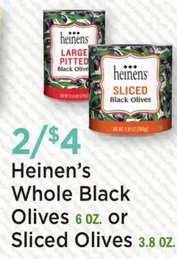 Heinen's Heinen's Whole Black Olives 6 OZ. or Sliced Olives 3.8 OZ offer