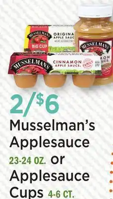 Heinen's Musselman's Applesauce 23-24 OZ. or Applesauce Cups 4-6 CT offer