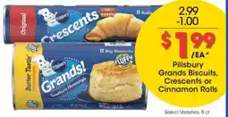 Kroger Pillsbury Grands Biscuits, Crescents or Cinnamon Rolls offer