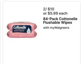 Walgreens 84-Pack Cottonelle Flushable Wipes offer