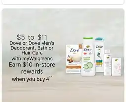 Walgreens Dove or Dove Men's Deodorant, Bath or Hair Care offer