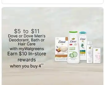 Walgreens Dove or Dove Men's Deodorant, Bath or Hair Care offer
