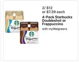 Walgreens 4-Pack Starbucks Doubleshot or Frappuccino offer