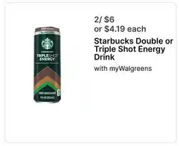 Walgreens Starbucks Double or Triple Shot Energy Drink offer